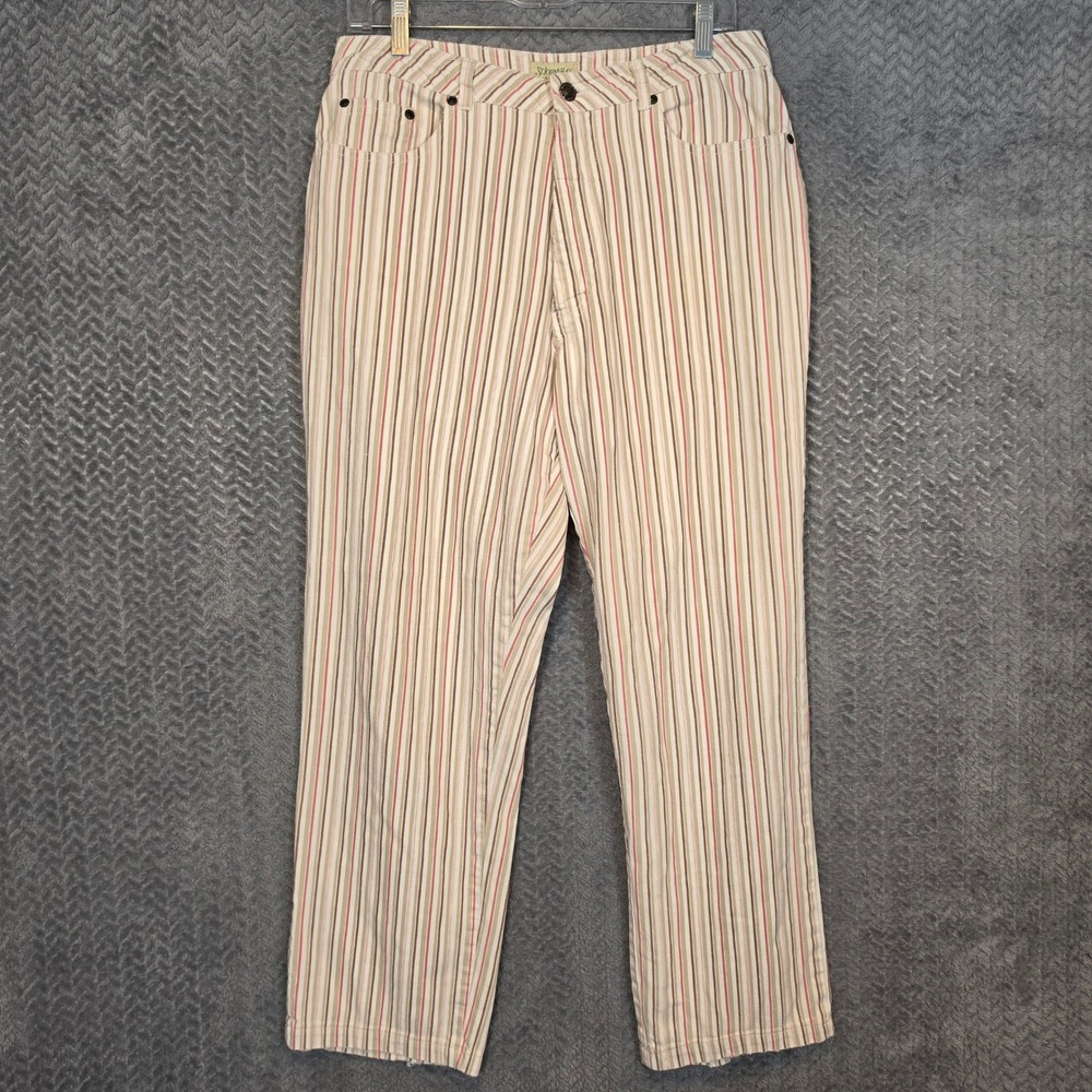 Boho Costal‎ Grandma Striped Stretch Straight Leg Pants Beige Brown Red Size 10